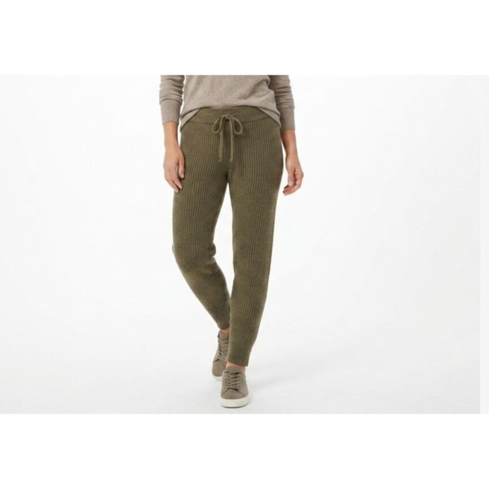 Jenni Kayne Alpaca Fisherman Sweatpants Womens S Green Ribbed Knit Jogger 26x22